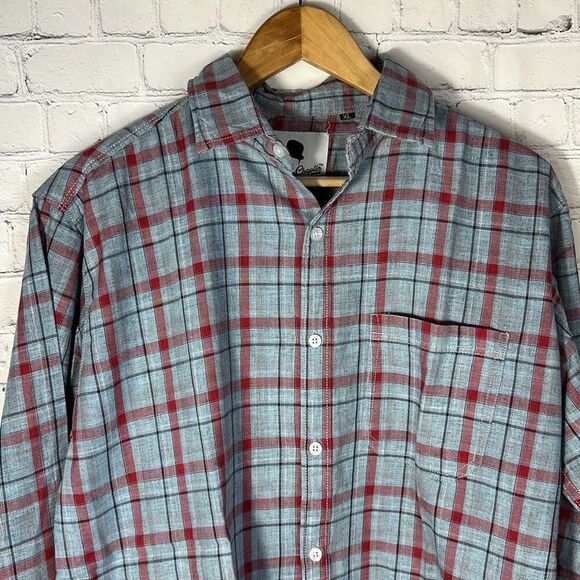 Charlie Chaplin Red Gray Plaid Button down Shirt Size XL - Picture 2 of 5